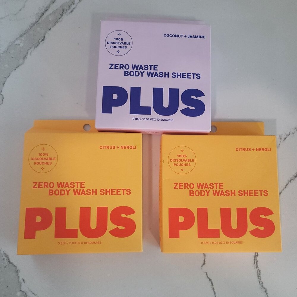 PLUS Zero Waste 30 Travel Body Wash Sheets 3 boxes.20 citrus,10 coconut jasmine